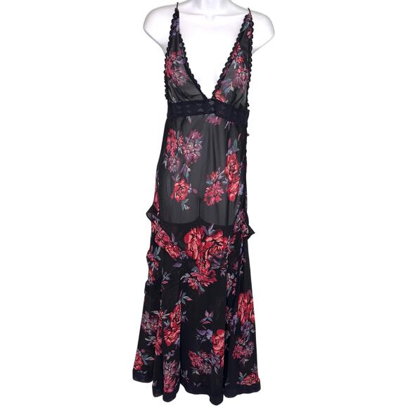 Free People Dresses & Skirts - Free People Intimately Stay Awhile Floral Maxi Dress Black Sheer S